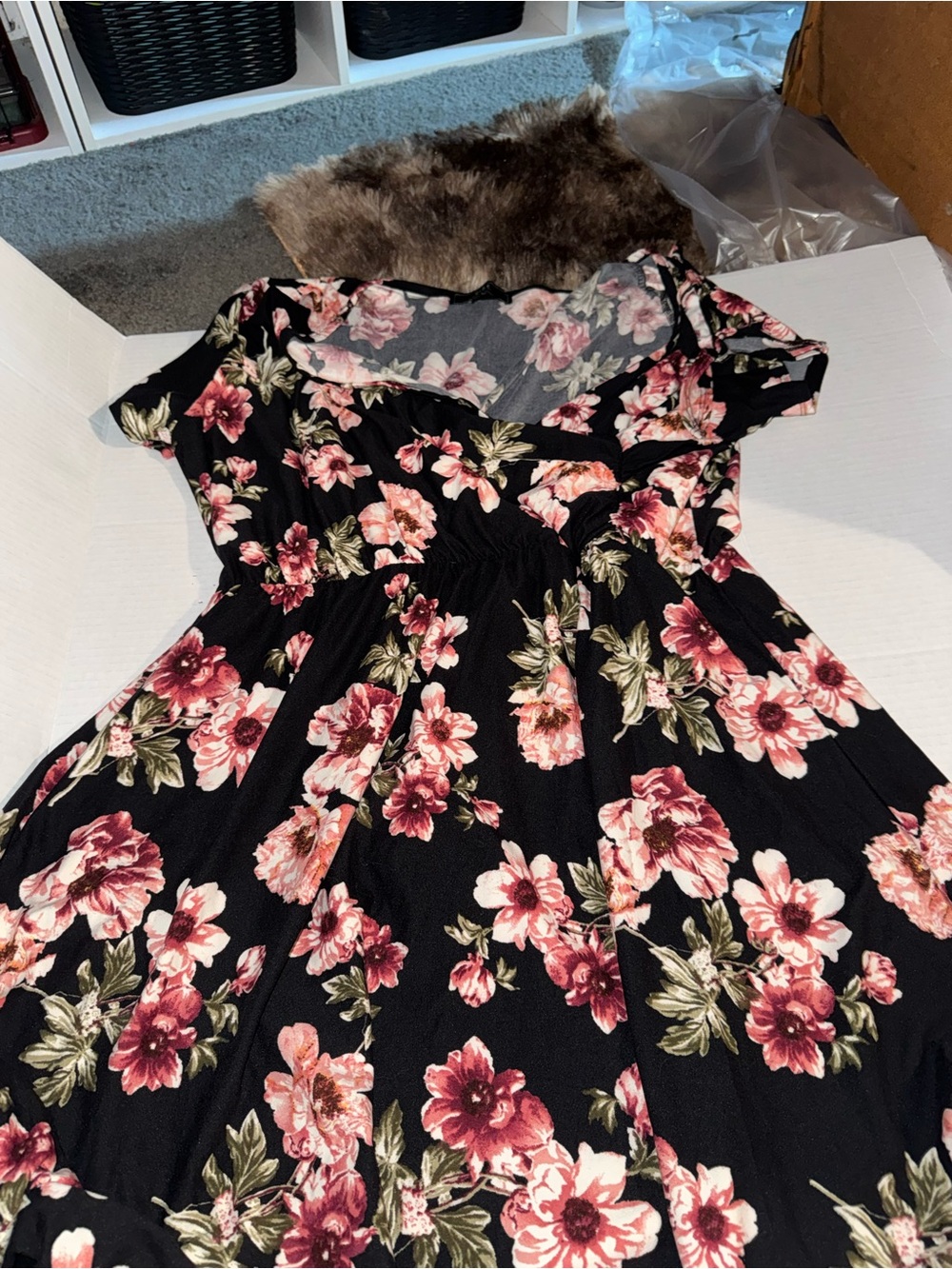 Women's Black Floral Fit-and-Flare Dress - Pink Floral